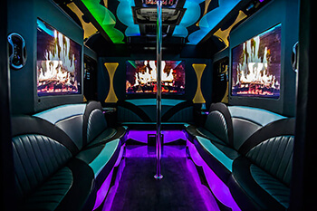 Bachelorette party bus rental with dance pole